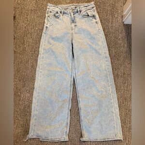 American Eagle High Rise Wide Leg Jeans Size 4 Short Light Wash Stretch Denim
